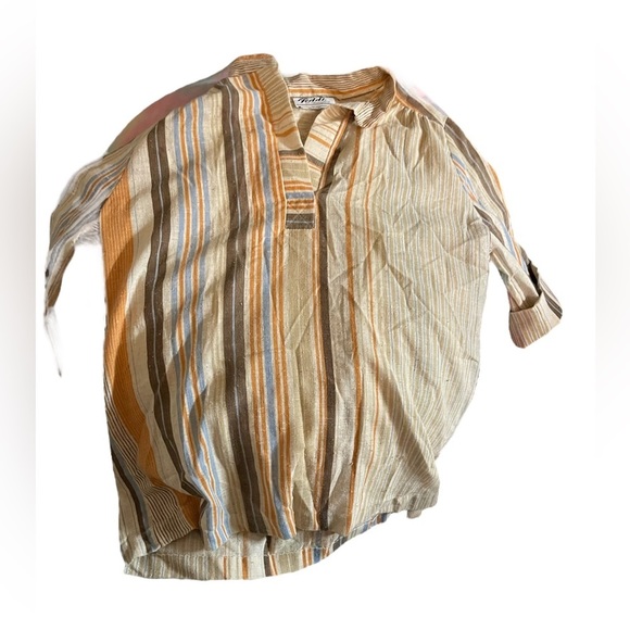 Vintage Teddi of California Linen Blend Striped Tunic Blouse – Size M (Fits 14) - Picture 6 of 8
